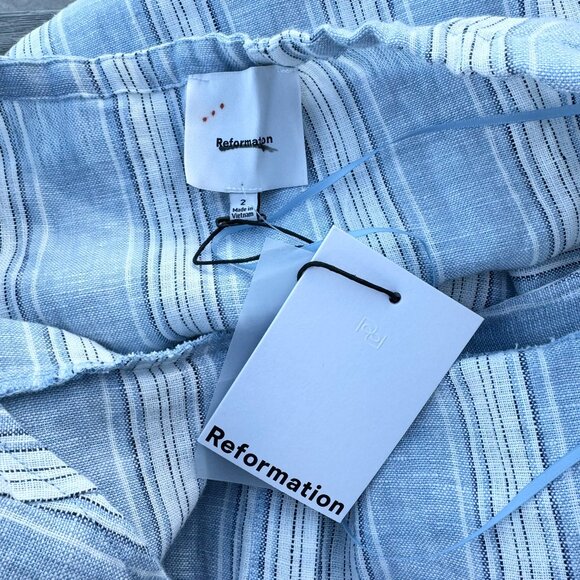 NWT Reformation Tace Linen Midi Dress Corsica Stripe Blue White 2 - Picture 10 of 12